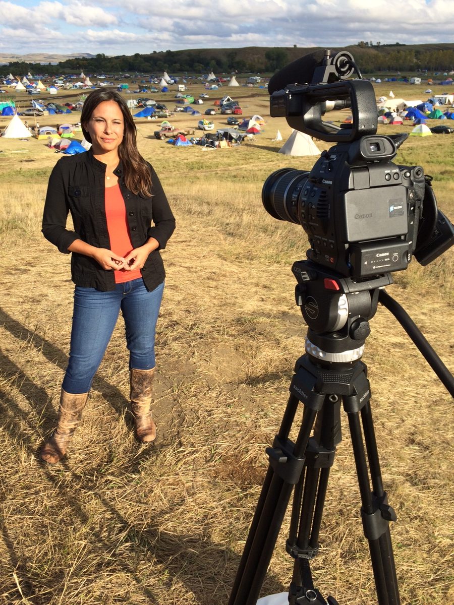 Jessica Jallings Gomez reporting on camera in the field